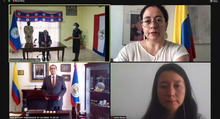 Ceremonia virtual de presentación de Copias de Estilo y Cartas Credenciales del embajador de Colombia en El Salvador, como embajador No Residente ante Belice