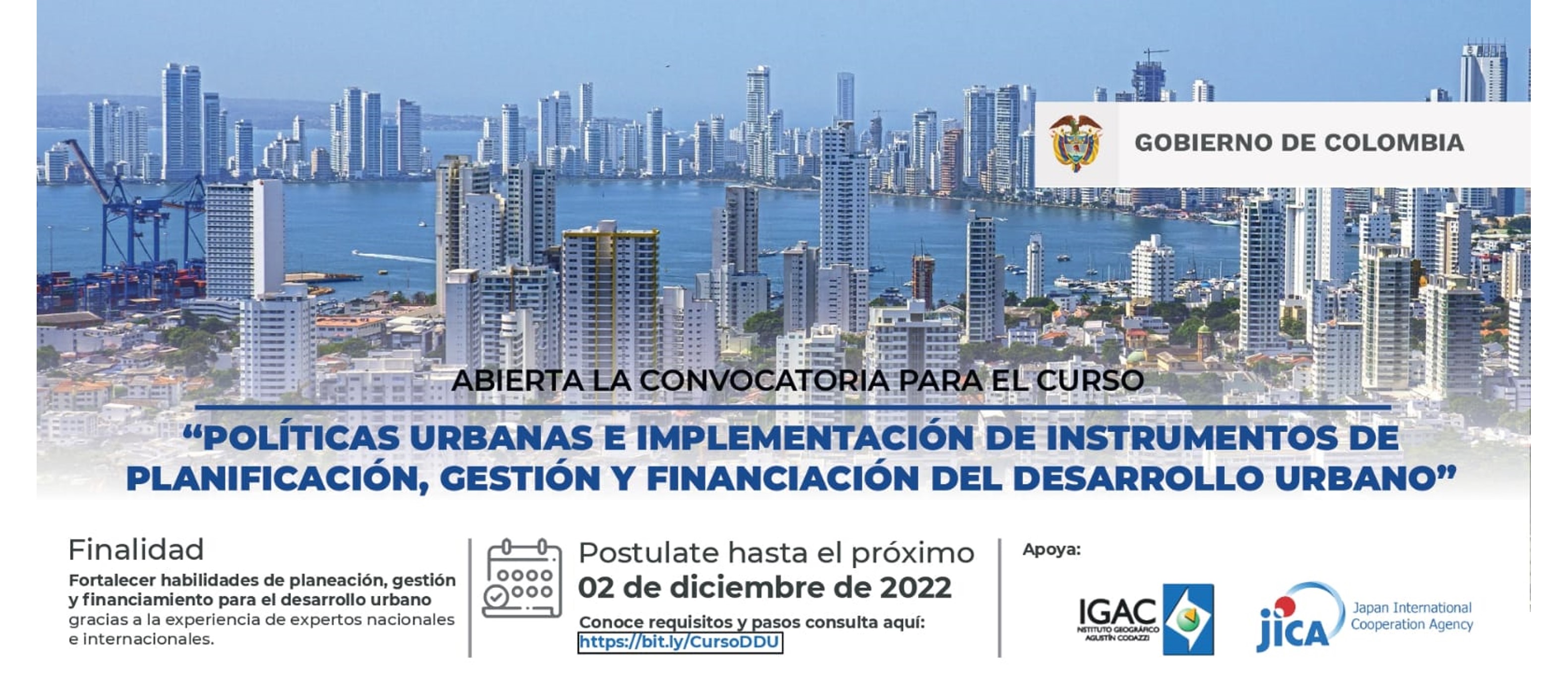 Postúlate a la convocatoria para el "Curso de Políticas Urbanas e Implementación de Instrumentos de Planificación, Gestión y Financiación del Desarrollo Urbano"